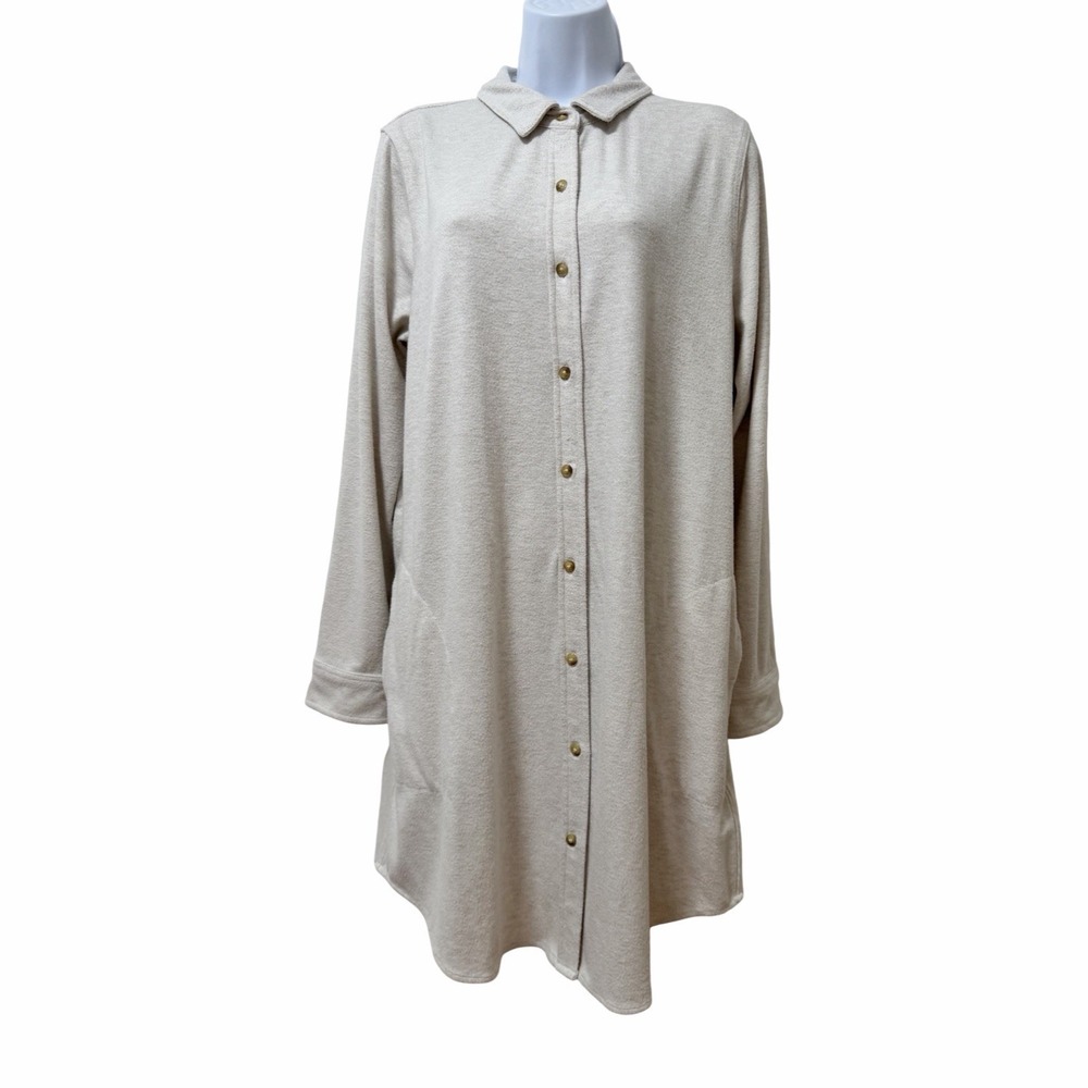 Faherty Legend Sweater Button Front Knit Mini Shirt Dress Size XL Off White